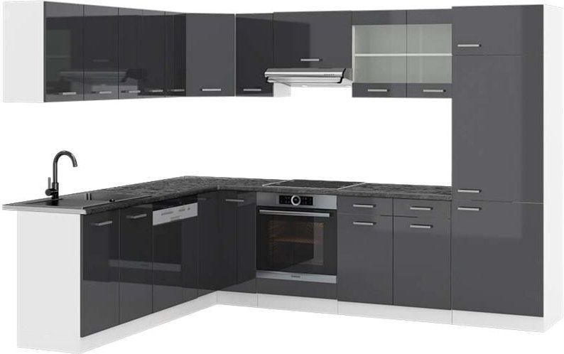 Vicco - Eckküche R-Line, Anthrazit Hochglanz/Weiß, 227 x 287 cm , ap Anthrazit