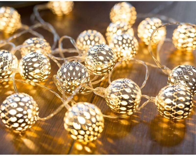 Marokkanische Lichterkette, 20 silberne LED-Kugellichter mit für Hochzeit, Geburtstag, Weihnachten, drinnen und draußen,...