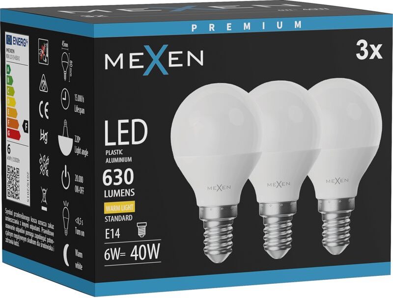 Mexen Nova 3x LED-Lampe E14, G45, 6W, Warm - 3000K, 630 lm - L101-E14-0630-01x03