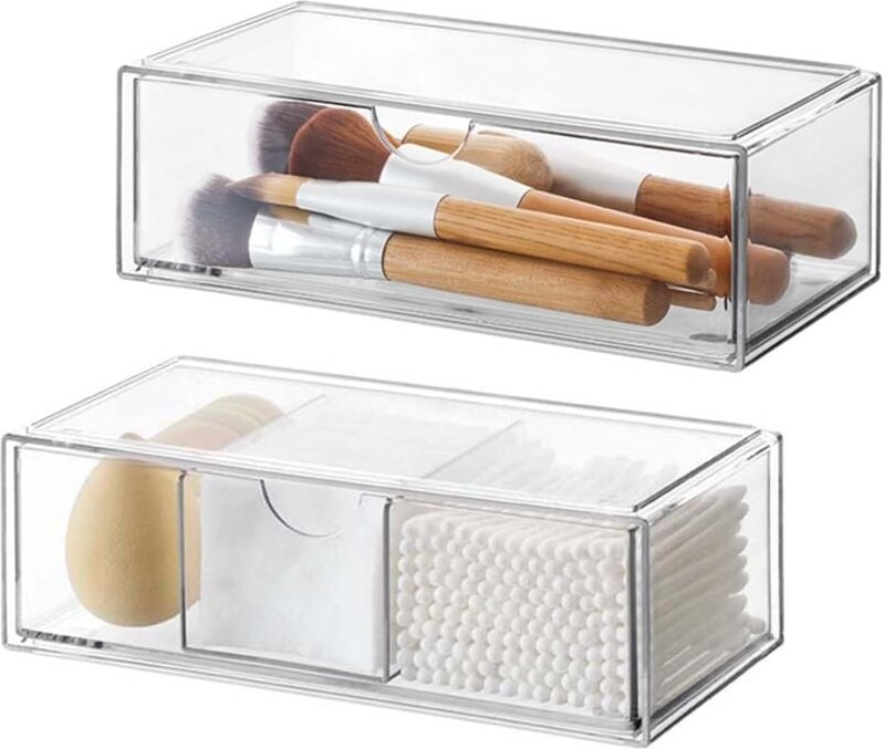 Kosmetik Aufbewahrungsbox 2-Teiliges Set, Acryl Schublade Stapelbar, Transparente Kosmetik Aufbewahrung, Geeignet Für Sc...