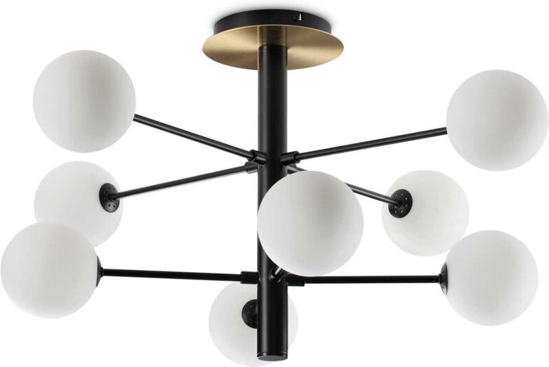 Ideal Lux - cosmopolitan 8-flammige Kugel-Deckenleuchte, mattschwarz, satiniertes Messing