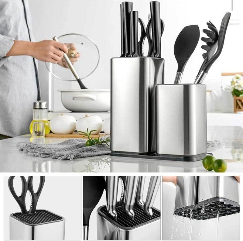 2 in 1 Speicherdesign Einzigartiges Messerblock Ohne Messer Universal Edelstahl Messerblockhalter unbestückt mit utensil...