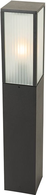 Qazqa - Stehende Außenleuchte schwarz mit geripptem Glas 80 cm IP44 - Charlois