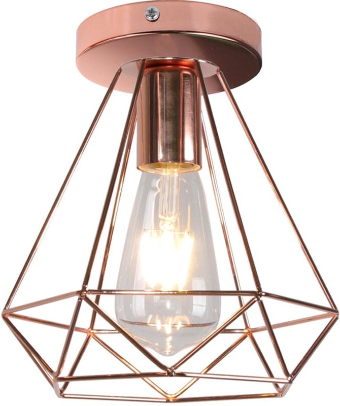 Axhup - Deckenleuchte Vintage Industri Diamant Deckenlampe mit Ø20cm Käfig Semi-Flush Mount Eisen Licht E27 Lampenfassun...