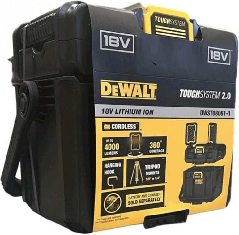 DWST08061-1 Werkzeugbox mit integrierten Leuchten 395 x 352 x 255 mm ToughSystem 2.0 - ohne Akku, ohne Ladegerät - Dewal...