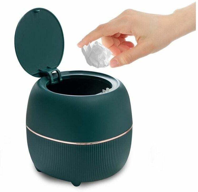 Jalleria - Mini-Mülleimer rund für den Schreibtisch mit Deckel, Kunststoff, für Zuhause, Küche, Bad, Büro (grün)