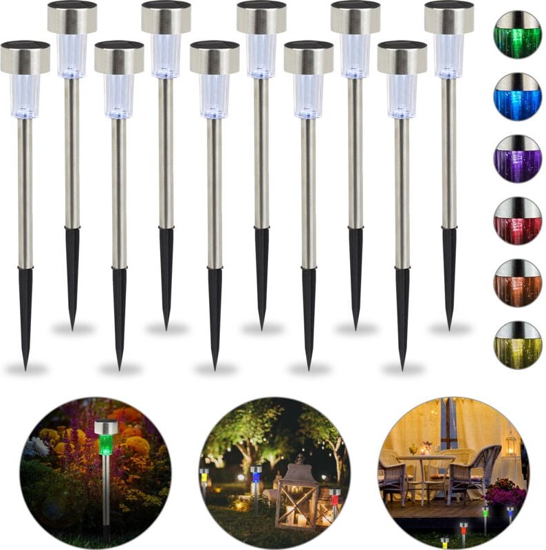 Relaxdays - 20 x Solarleuchte, wasserdichte led Solarlampen, für Garten & Terrasse, Farbwechsel, Edelstahl, Wegeleuchte,...