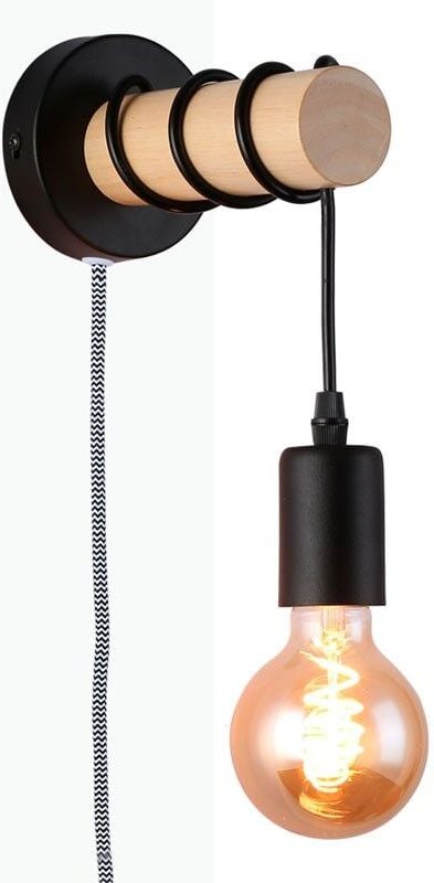 Wandleuchte aus Holz mit Schalter und Stecker "Mila"