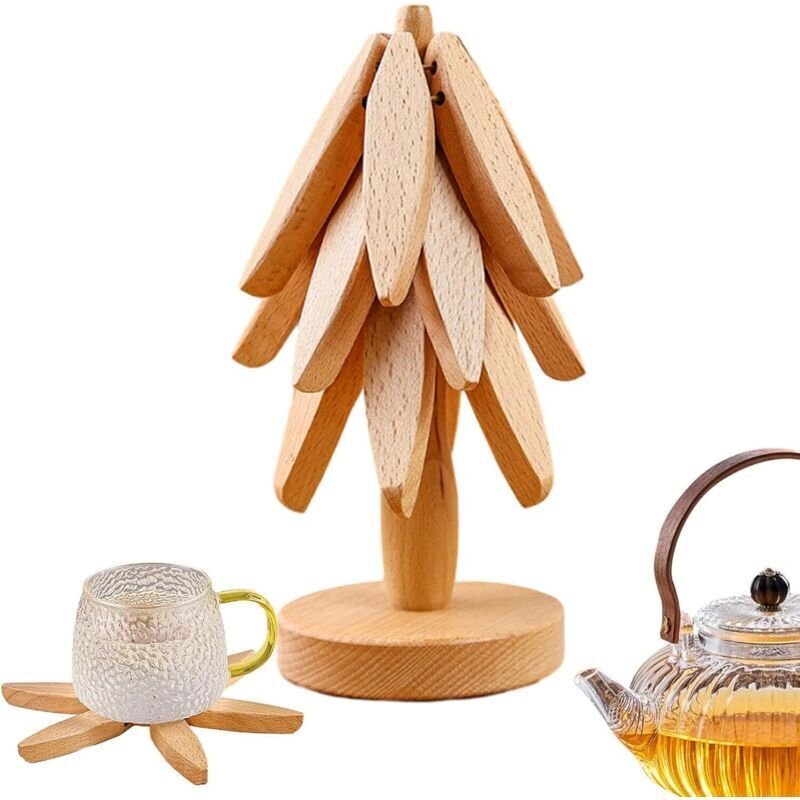 Küchenuntersetzer aus Holz, faltbarer, baumförmiger Untersetzer, Holzuntersetzer für heiße Töpfe und Pfannen, hitzebestä...