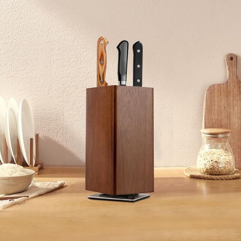 Magnetischer Messerblock ohne Messer, 360° drehbarer magnetischer Messerhalter aus Akazienholz, Messerblöcke, Küchenmess...