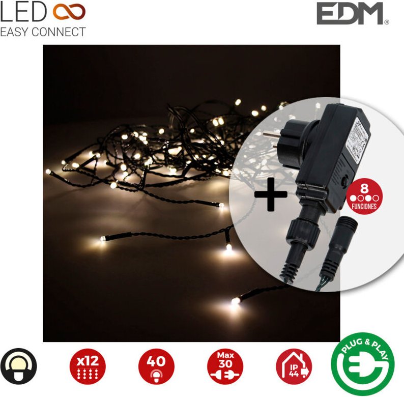 EDM - Vorhang Eiszapfen mit easy-connect Programmierer 2x0,5m 12 Streifen 40 leds white warm