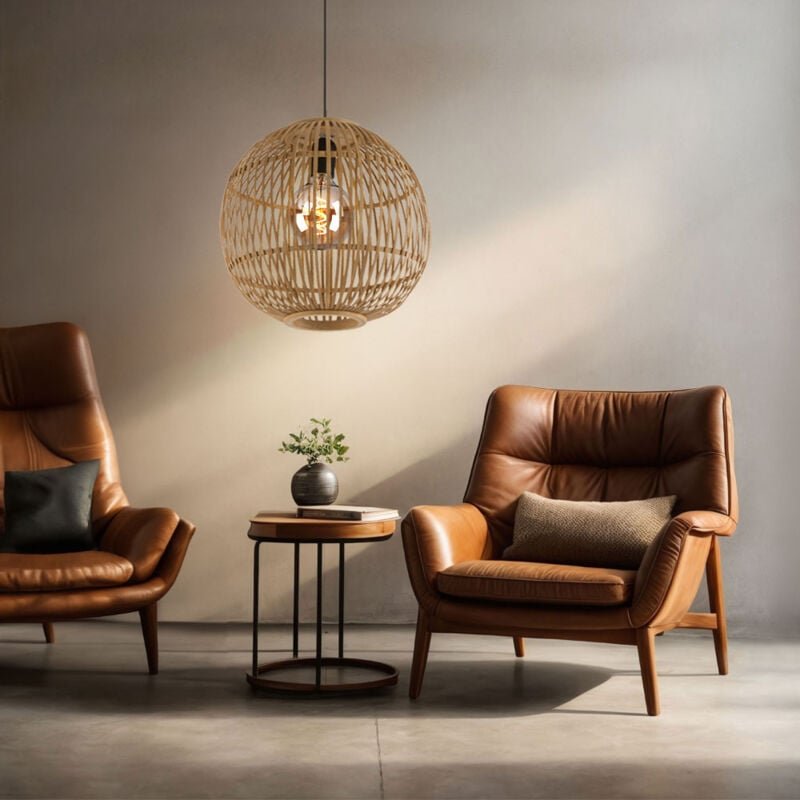 Pendelleuchte Esstischlampe Hängelampe Boho Wohnzimmerlampe Deckenleuchte Küchenlampe, Bambusgeflecht naturfarben, 1x E2...