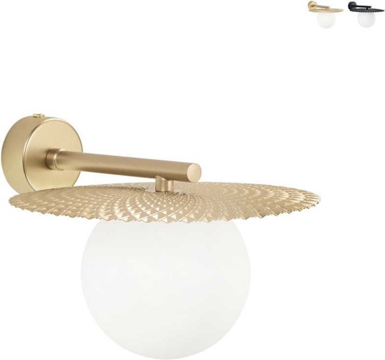 Vintage-Wandleuchte aus Metall mit rundem, weißem Glasdiffusor Chaplin AP - Gold