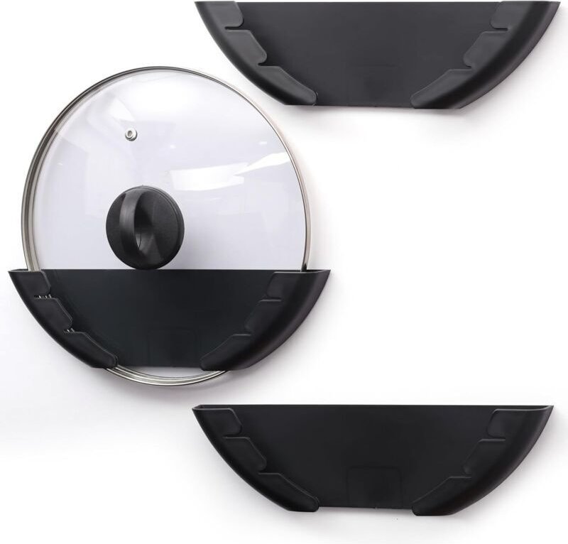 Set mit 3 Klebehalterungen für Kunststoff-Topfdeckel (für Deckel von 15 bis 32 cm), für Haushalt, Küche und Schranktüren...
