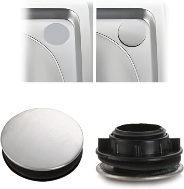 Lntyq - 2er-Set Edelstahl-Spülbeckenabdeckung für runden Überlaufstopfen, dekoratives Element zum Abdecken des Überlaufl...