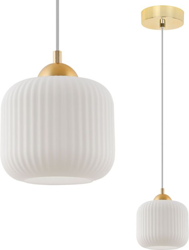 Riffle Gold Hängelampe 1 Flacher Weisser Zylinderlampenschirm E27