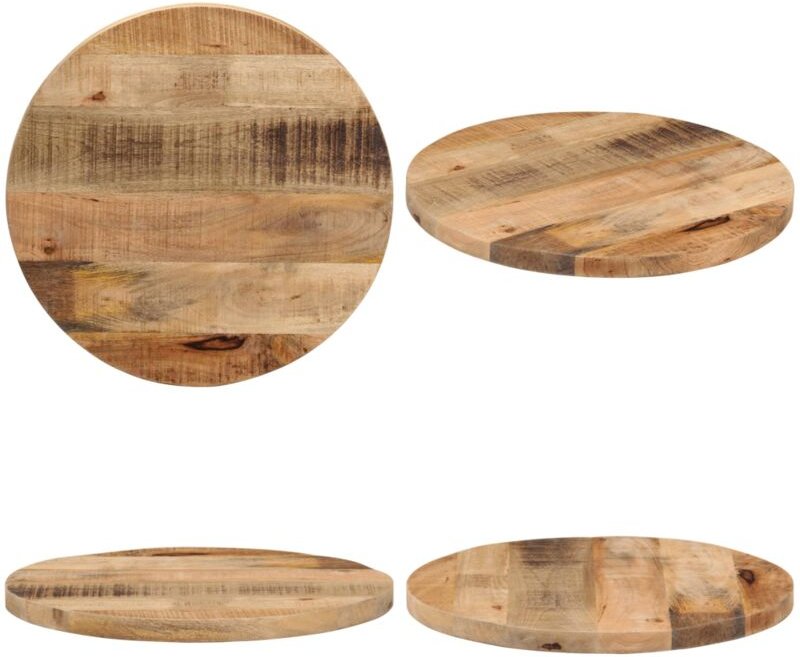Tischplatte Ø 40x3,8 cm Rund Raues Massives Mangoholz - Mangoholz - Tischplatte