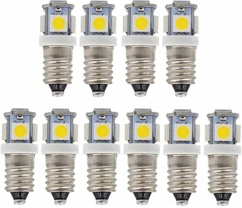 10 Stück E10 12 V LED-Lampen, kaltweiß, 5 SMD, 0,5 W, 50 lm (warmweiß)