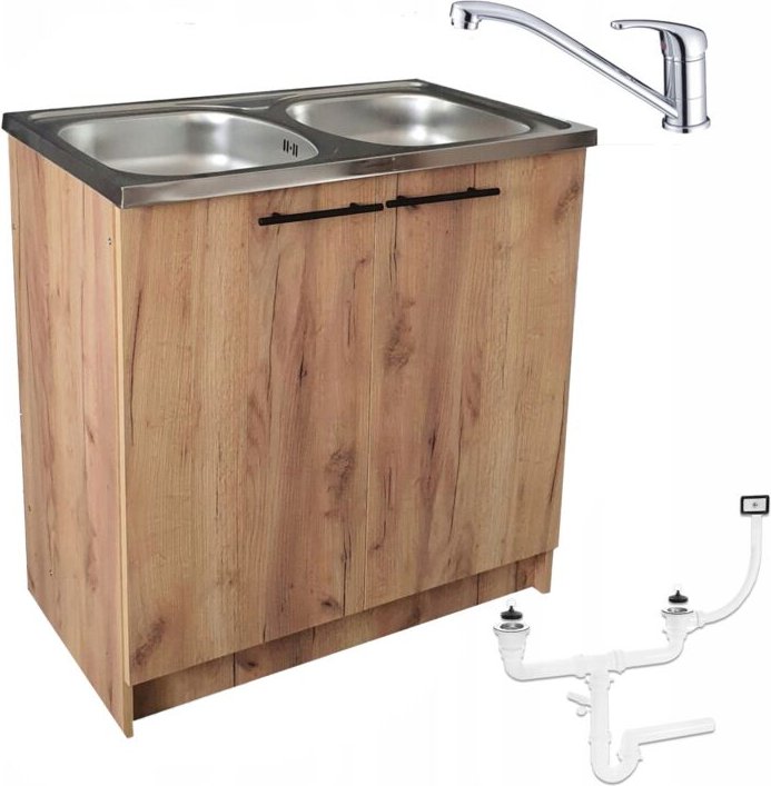 STAMAR Küchenschrank 80 cm - Eiche golden - Doppelspüle - Praktisch und Elegant