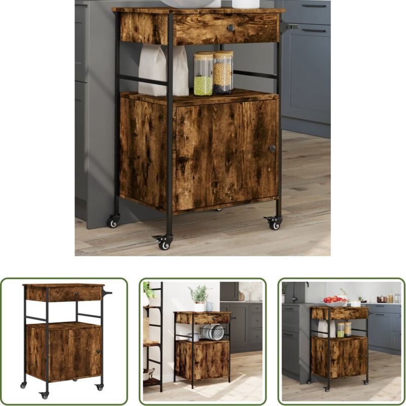 vidaXL Räuchereiche - Küchenwagen Räuchereiche 56x43x89,5 cm Holzwerkstoff