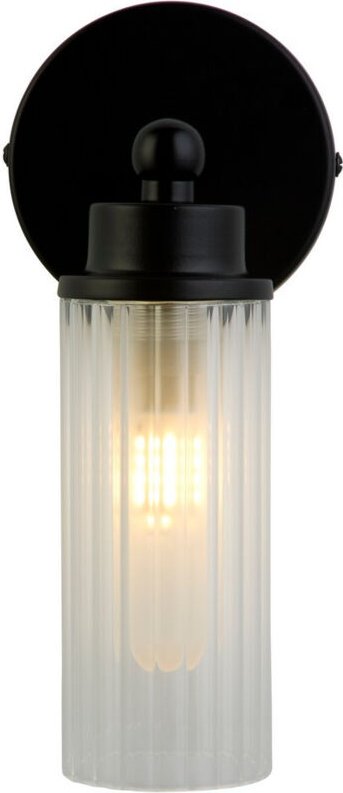 Searchlight Imperial 1-flammige Wandleuchte, mattschwarzes Metall und klares geripptes Glas