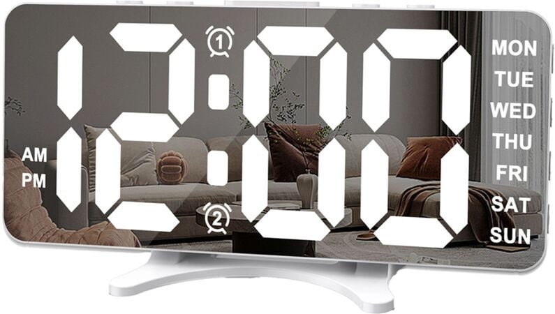 Wecker für Schlafzimmer, digitaler Wecker, Schreibtischuhr, großes Display mit Dimmmodus, zwei USB-Anschlüsse, für Wohnh...