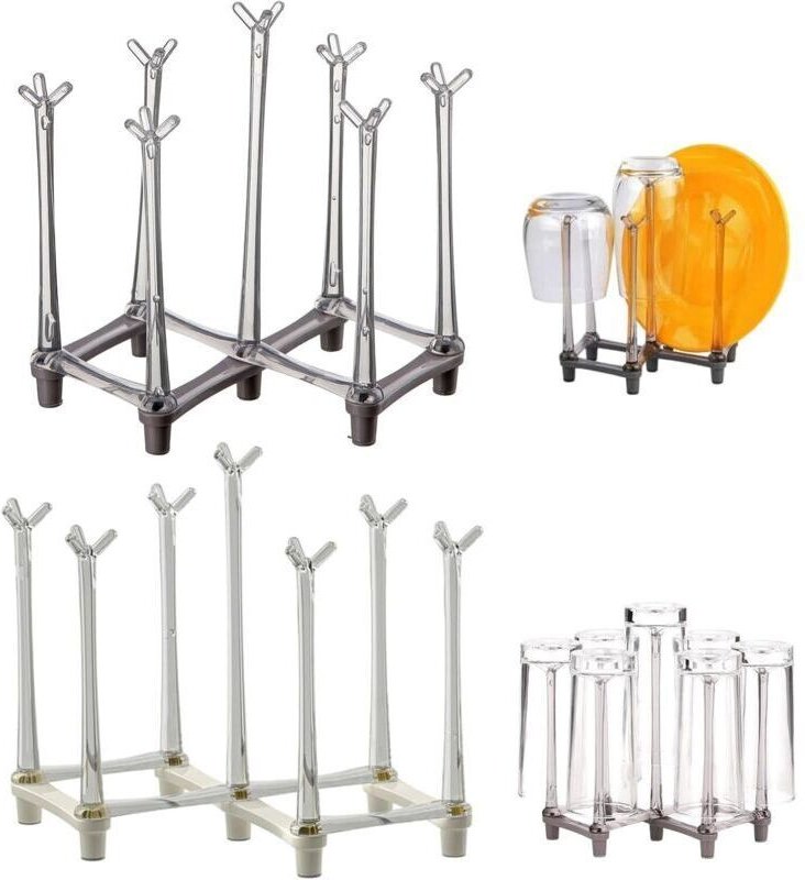 Set mit 2 Abtropfgestellen für Tassen und Teller, ausziehbares Flaschenabtropfgestell, einziehbares Glasflaschenabtropfg...