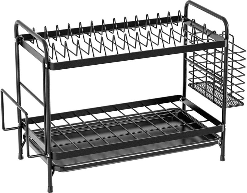 Doppelwandiger Abtropfkorb aus Edelstahl mit Abtropfschale, kompakter Abtropfkorb mit Besteck- und Schneidebretthalter, ...