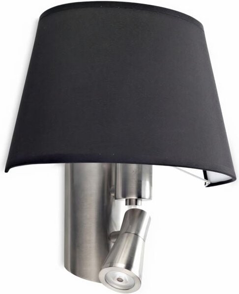 Balmoral - 1 + 1 leichte Innenwandleuchte Satin Nickel mit schwarzem Schirm, E27 - Leds-c4