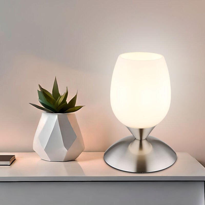 Tischlampe rauch Nachttisch Lampe Tischleuchte Glas 1 flammig Touch, Schlafzimmer Metall Glas, 1x E14 Fassung, DxH 12,5x...