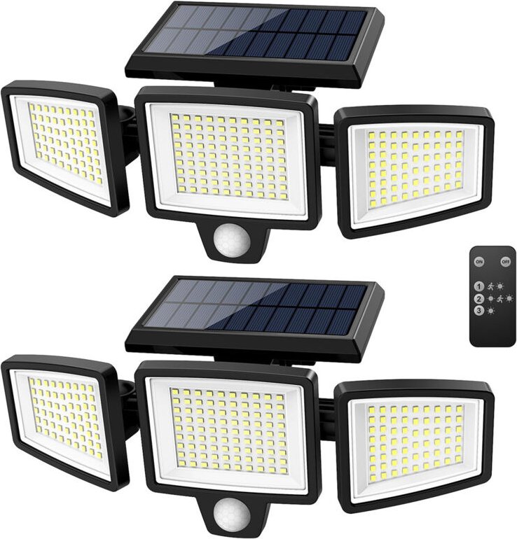 AUTRUCKER Ein Set aus zwei Solarleuchten für den Außenbereich mit insgesamt 210 LEDs, inklusive Fernbedienung, Drei-Kopf...