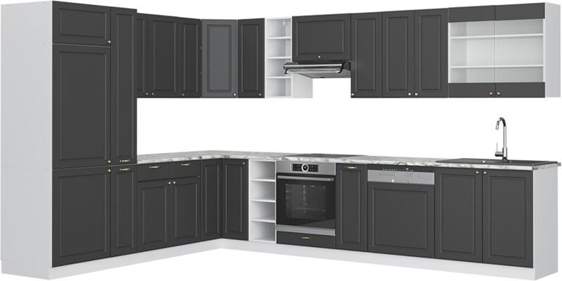 Vicco - Eckküche Fame-Line, Anthrazit Landhaus/Weiß, 347 x 257 cm ohne Arbeitsplatte