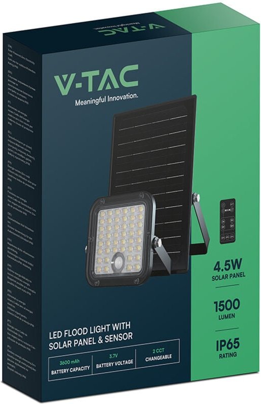 V-tac - Solar Cube Flutlicht IP65 Wasserdicht Schwarz 1500 Lumen 4000K+6000K