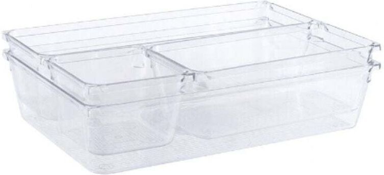 Schubladen-Aufbewahrungsbox, großer Kunststoffbehälter für Besteck und anderes Zubehör, transparent, 4er-Set