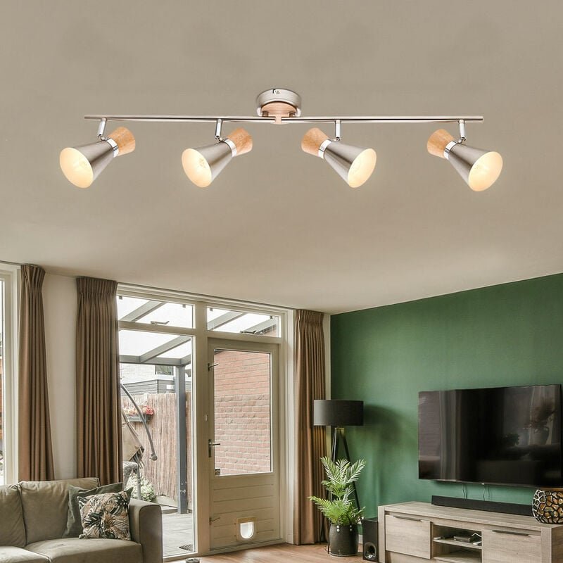 Thumbnail - Etc-shop - Chrom Decken Lampe Balken Strahler Wohn Arbeits Zimmer Holz Spot Leuchte verstellbar