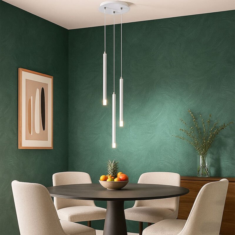 Hängeleuchte weiß matt Pendelleuchte 3-Flammig Esszimmerleuchte hängend, Metall Acryl, 3x G9 Fassungen, DxH 24x120 cm