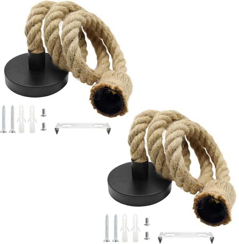 2 Stück E27 Pendelleuchte Industrielle Hängeleuchte Hanfseillampe Vintage Verstellbare Kronleuchterlampe für Speisesaal ...