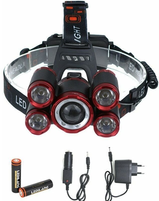 Wiederaufladbare Stirnlampe – 2000 lm, leistungsstark, ultrahell, USB-aufladbar, 5 LEDs, 4 Leuchtmodi, IPX4, 2 x 18650-A...