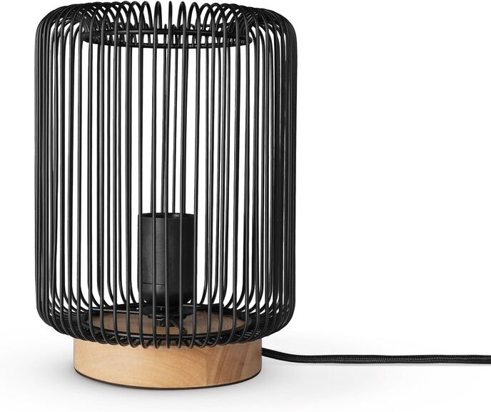 Paco Home Rattan Pendelleuchte Wohnzimmer Tischleuchte Boho Käfig Lampe Nachttisch Metall Schwarz (Ø16.5 cm), Tischleute...