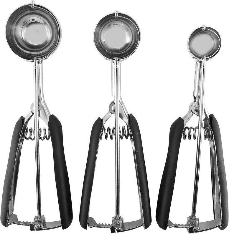 Woosien - Eisportionierer 3, Keksschaufel zum Backen aus Edelstahl mit Anti-Gummi-Griff, Keksteig