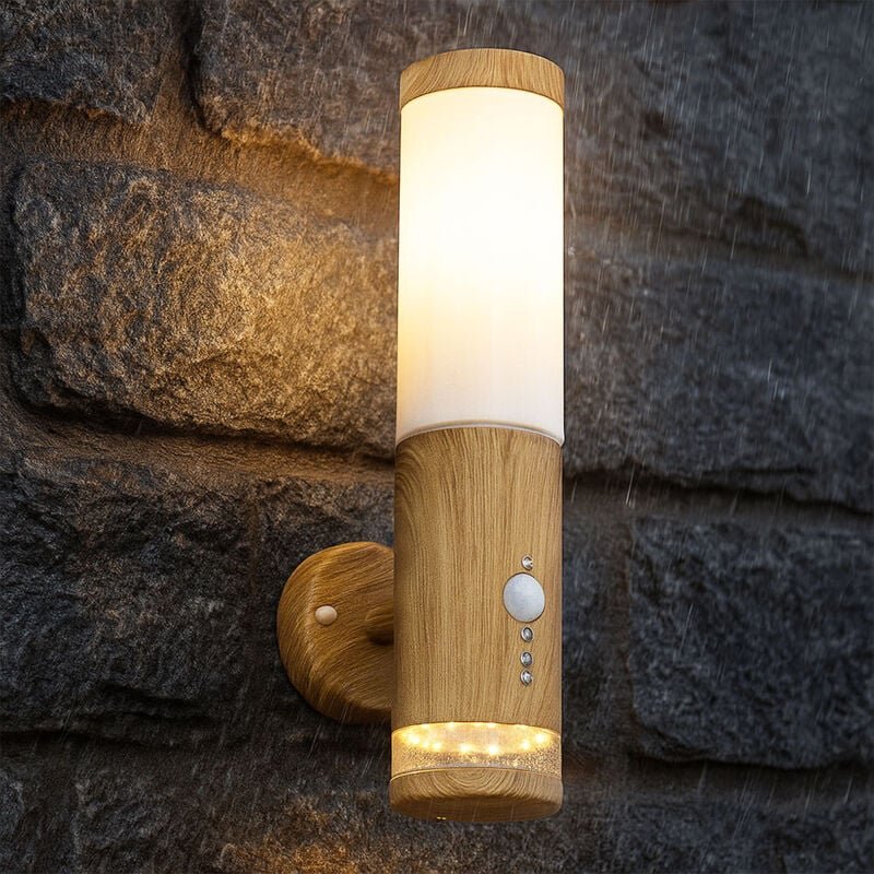 Aussenleuchte Außenlampe Bewegungsmelder Edelstahl mit Bewegungsmelder Wandlampe Aussen Edelstahl, Holz Optik mit Deko l...