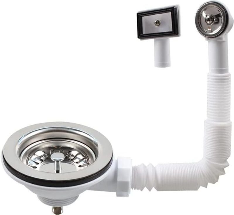 Küchenspüle aus Edelstahl 304, 5,5 cm langes Gewinde, 114 mm Beckenform, Ablauf mit Überlauf, 2 Überlaufarten