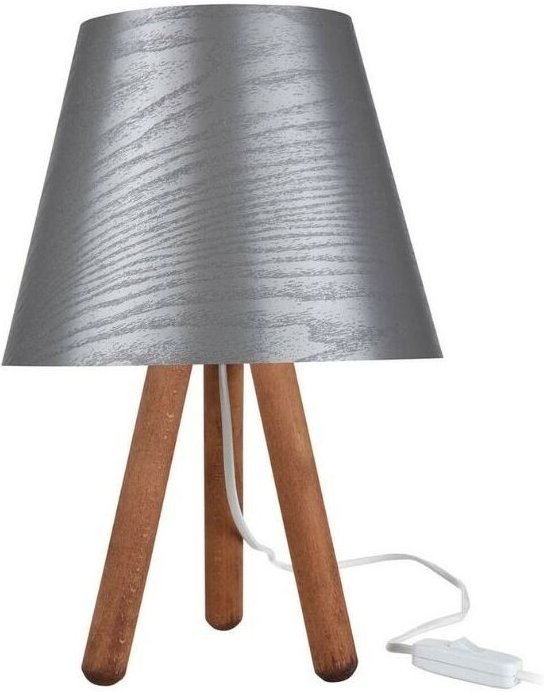 Pino Tischlampe ASZ1453 Holzstativ und grauer Lampenschirm