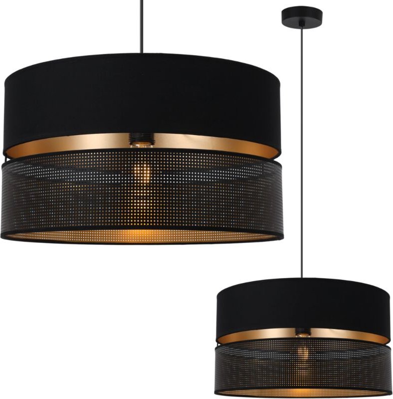 Asti Duo Schwarze Hängelampe 1 Flacher Schwarz-Gold-Lampenschirm Ts 40cm