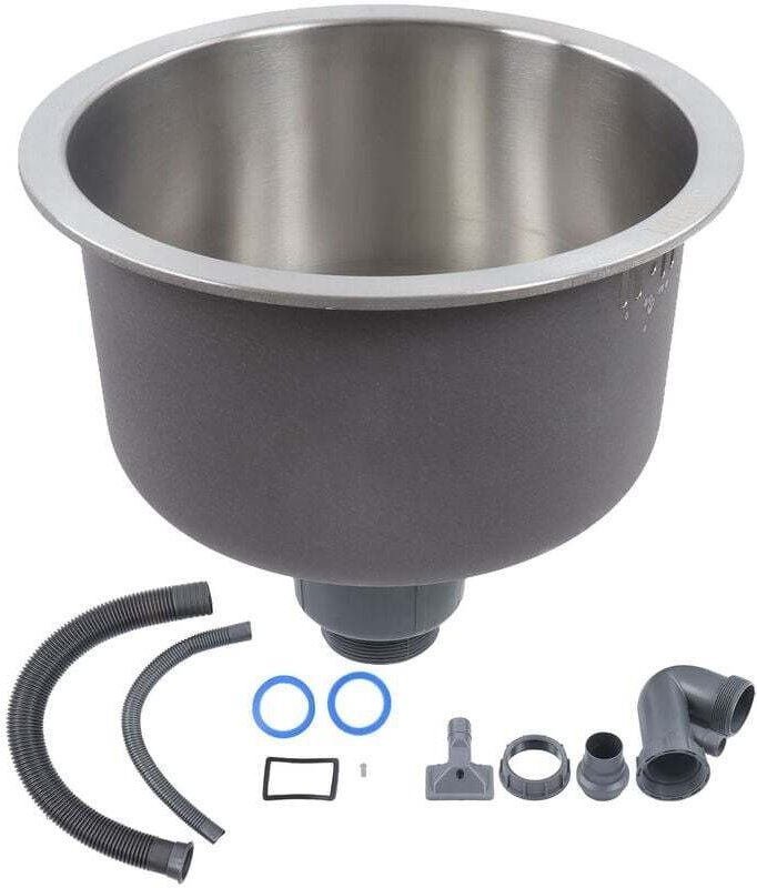 Runde Edelstahlspüle (30 cm Durchmesser), Doppelspülbecken mit großem Fassungsvermögen, spritzwassergeschützter Schlauch...