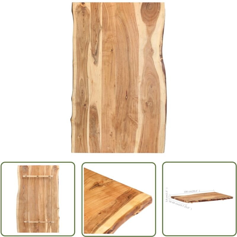 The Living Store Tischplatte Massivholz Akazie 100x(50-60)x3,8 cm - Holztischplatte - Akasie Tischplatte - Massivholzt T...