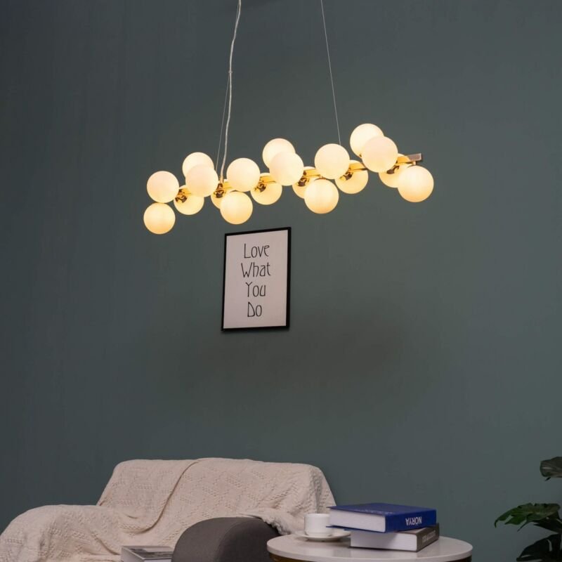 Kosilum - Horizontale vergoldete Aufhängung mit weißen Glaskugeln - Ambrosia