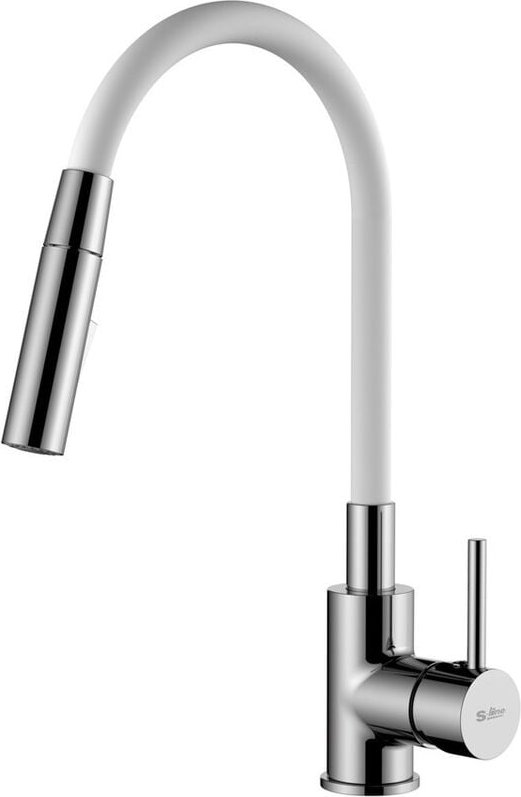 Küchenmischer mit Formgedächtnis, 2 Strahlarten Mousseur oder Handbrause, Kurve aus weißem Silikon ( BSLPRO290B2F) - Sik...