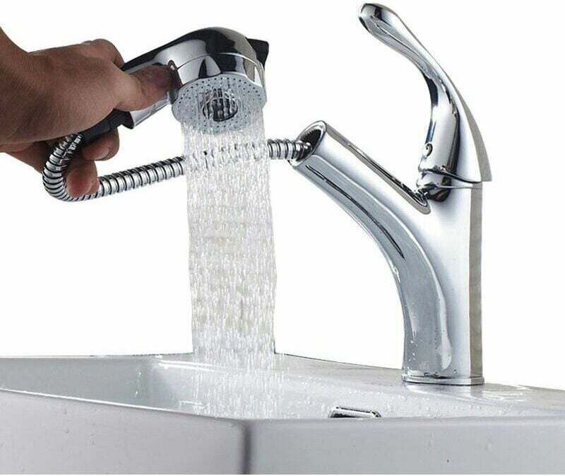 Grifo de fregadero con rociador extraíble Fregadero de cocina monomando con grifo de lavabo de latón duradero