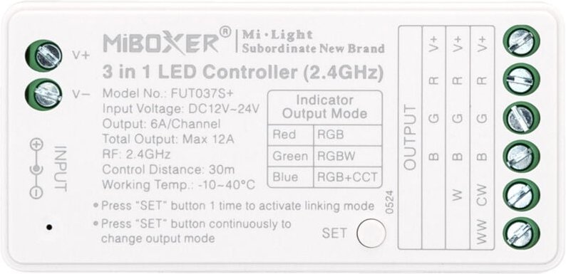 Ledkia - Controller Dimmer 3 in 1 led rgb/rgbw/rgb+cct 12/24 v dc MiBoxer FUT037S+ rgb/rgbw/rgb+cct
